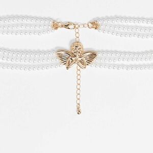 ASOS DESIGN Pearl Necklace with Gold Cherub